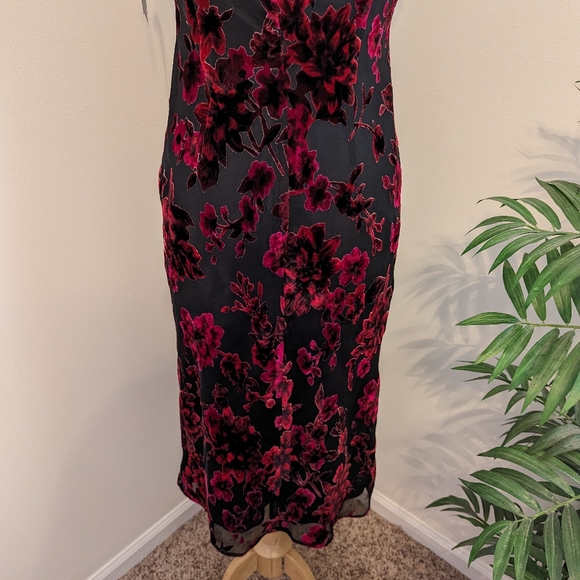 Evan Picone Velvet Floral Evening Dress Black Multicolor Size 6 - Picture 5 of 11
